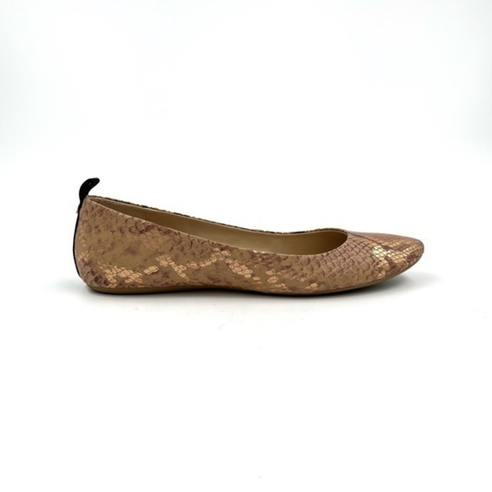 Karl Lagerfeld Vada Tan Gold Leather Animal Print Ballet Flats Shoes Size 8